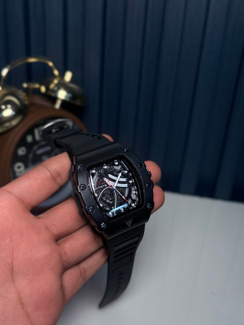 Black FM STRAP WATERPROOF WATCH + FREE BOX PACKING & FREE DELIVERY 📦. ( ALLOWED TO OPEN PARCEL BEFORE PAYMENT 💰🤝)