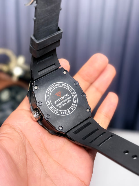 Black FM STRAP WATERPROOF WATCH + FREE BOX PACKING & FREE DELIVERY 📦. ( ALLOWED TO OPEN PARCEL BEFORE PAYMENT 💰🤝)