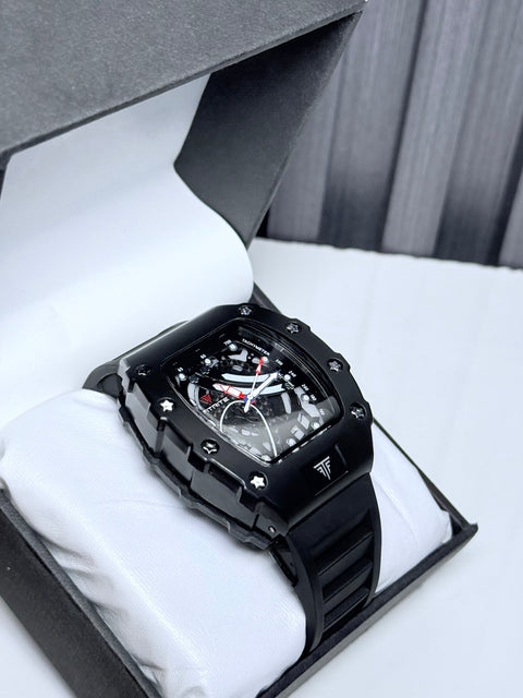 Black FM STRAP WATERPROOF WATCH + FREE BOX PACKING & FREE DELIVERY 📦. ( ALLOWED TO OPEN PARCEL BEFORE PAYMENT 💰🤝)